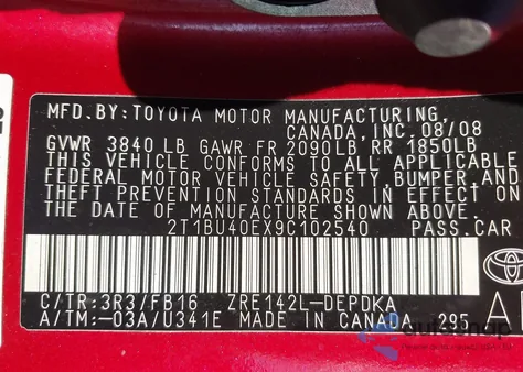 2009 Toyota Corolla Le z USA, uszkodzony, nr VIN 2T1BU40EX9C102540